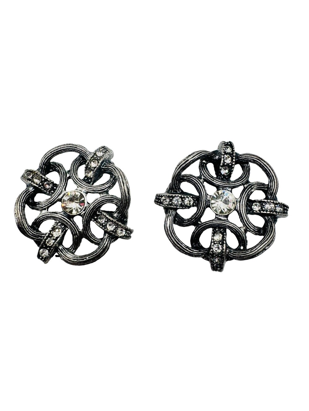 Vintage Silver Tone Charms/Links With Rhinestones For Jewelry Making Or Crafting